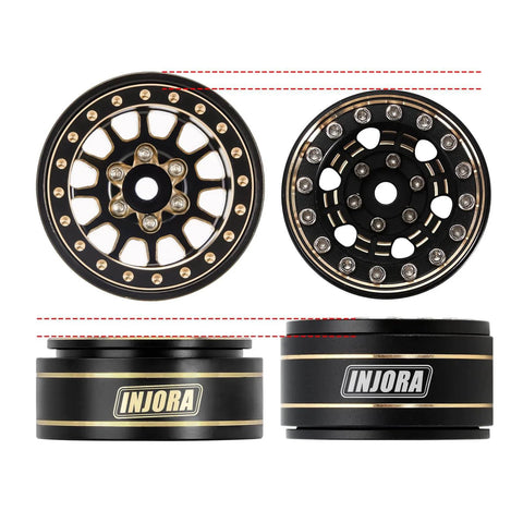 Front and side view of Brass Beadlock Wheel Rims 4 Pack 12 Spoke For TRX4M SCX24 FCX24 1 24 1 18 Scale RC Crawler Gray Coated Alloy