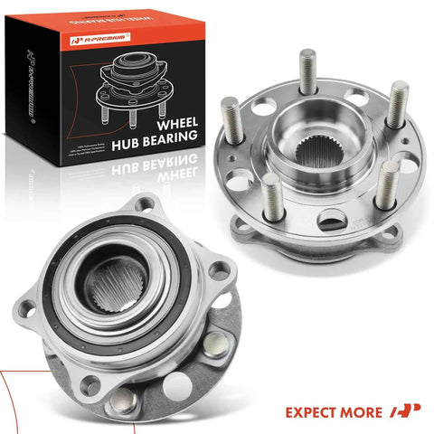 Two Pack Wheel Bearing And Hub Assemblies Direct Fit 5 Lug For Kia Sorento 2016 2020 Rear AWD And Sorento 2019 2020 Front Hyundai Santa Fe 2015 2018 Front Santa Fe Sport 2015 2018 Front Santa Fe XL 2015 2019 Front EZ Install displayed with packaging