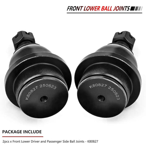 2Pc Front Lower Ball Joints Kit for 2005 to 2019 Toyota Tacoma, close-up of driver and passenger side components with part numbers