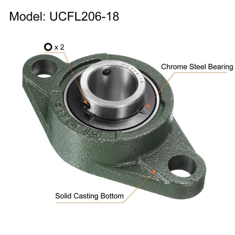 Pillow Block Bearings For One And One Eighth Inch Bore Self Aligning With Solid Cast Iron Base And Chrome Steel Sealed Bearings