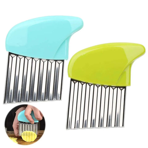 Two Pack Stainless Steel Crinkle Cutter Set For Veggies And Butter, Wavy Cutter For Potatoes Carrots Cucumbers, green and sky blue handles