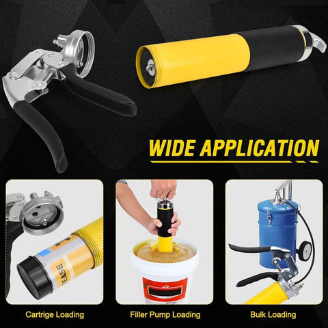 Heavy Duty Grease Gun Kit With 8000 PSI Max, 14 Oz Capacity, 18 Inch Resin Flex Hose, Double Handle Coupler, Automotive and Marine Use
