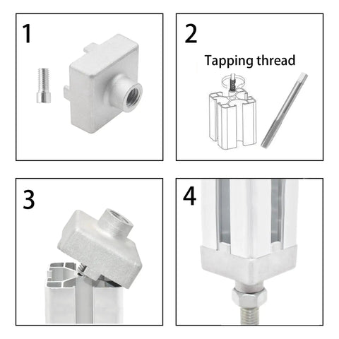 Four Sets 4040 Aluminum Profile Adjustable Feet For T Slot 8mm Leveling Leg Bracket Connector Kit step-by-step installation image
