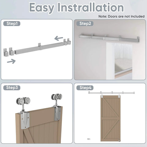 Installation guide for Exterior Sliding Barn Door Hardware Kit With Beefy Box Rail Heavy Duty 20 Foot Silver Finish.
