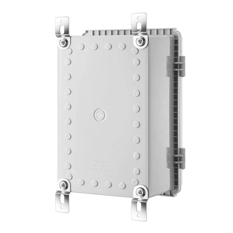 IP67 Waterproof Junction Box Enclosure For Electrical Projects with hinged grey cover and wall bracket, 11.4x7.5x5.5 inches