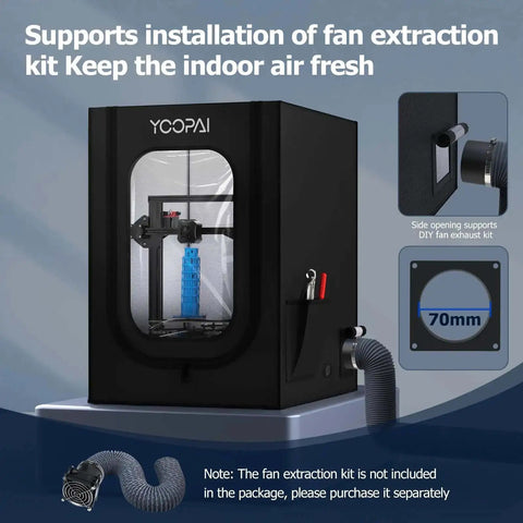 3D Printer Enclosure With Dustproof Tent And Constant Temperature Control For Ender 3 Series, side view with fan extraction opening