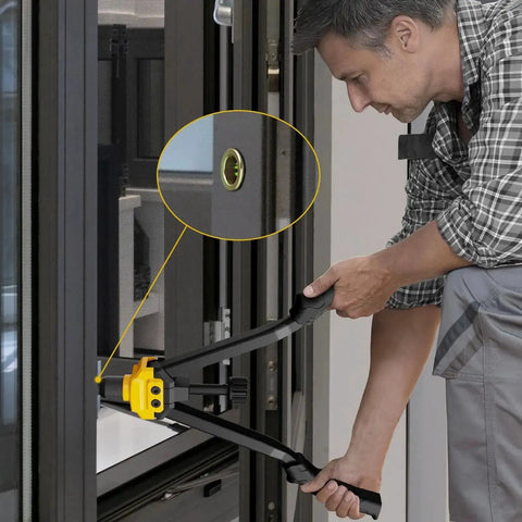 Man using Rivet Nut Tool Kit With 140 Rivet Nuts And 14 Mandrels Metric And SAE, 16 Inch Long Hand Riveter Set In Durable Blow Molded Case