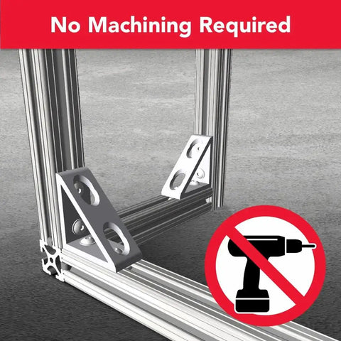 Heavy Duty 90 Degree Aluminum Corner Gusset L Bracket For 80 By 20 Extrusion installed, no machining required symbol.
