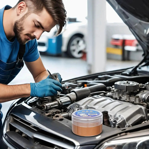 Mechanic using Copper Grease High Temperature Assembly Lubricant Pro Grade Heavy Duty For Industrial And Automotive Tool Repair Prevents Seizing And Galling With Long Lasting Rust Protection And Easy Disassembly in engine repair