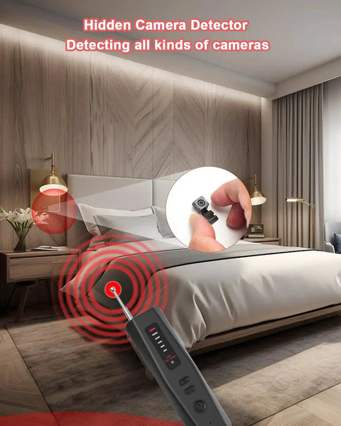 Five In One Hidden Camera Detector With RF Wireless Scanner and GPS Tracker Finder detecting devices in a hotel room