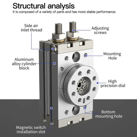 MSQB-10A 180° pneumatic rotary actuator with aluminum alloy block, magnetic switch slot, and rack-and-pinion