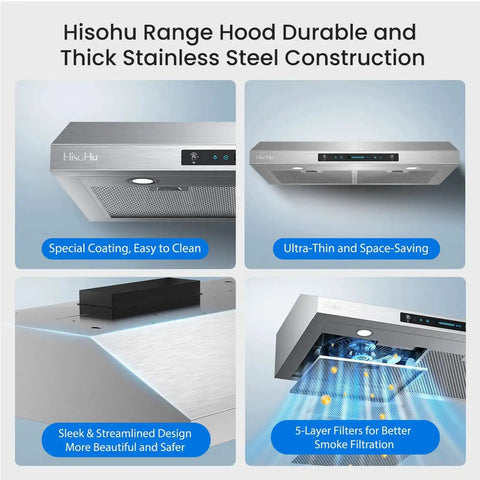 Top Notch 30 Inch Under Cabinet Range Hood With 1200 CFM Power, 4 Speed Gesture Sensing Kitchen Exhaust Hood, stainless steel panels