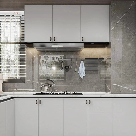 Modern kitchen with installed 10 Pack Champagne Bronze And Matte Black Zinc Cabinet Knobs For Kitchen Cabinets and Dresser Drawers.