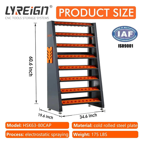 8 Row Large Capacity CNC Tool Holder Rack And Storage Cabinet And Storage System, cold rolled steel, 60.6x34.6x19.6 inches
