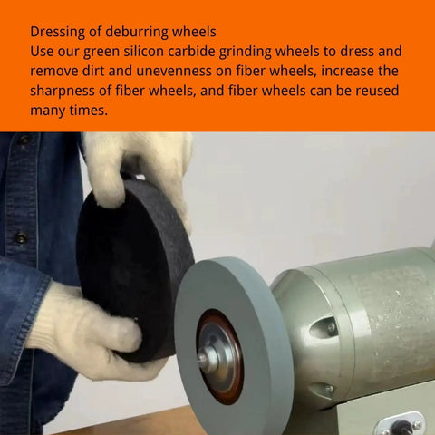 Person holding a Deburring Nylon Fiber Buffing Wheel 6 Inch For Bench Grinder Polishing Machine With Silicon Carbide Abrasive 180 Grit
