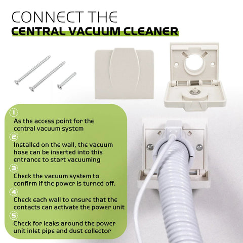 White central vacuum wall inlet valve with cover and screws, compatible with 360W NuTone/Broan-NuTone systems