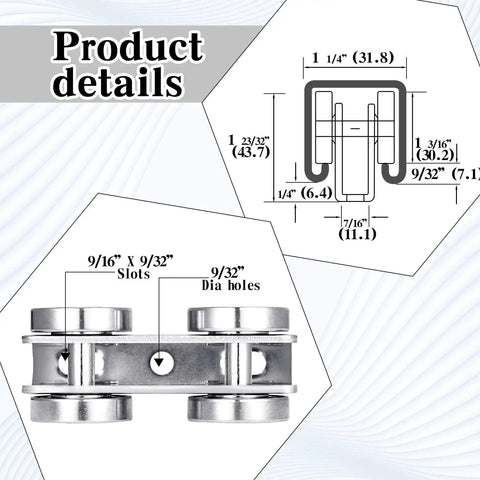 Four Pack Heavy Duty Wheel Trolley Assembly Rollers For Stable Silent Operation with detailed dimensions and features.