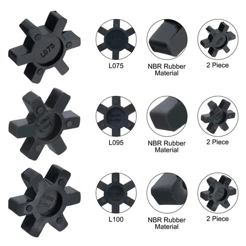 Six Pack L Jaw Coupling Inserts In Flexible Solid NBR Rubber For L075 L095 L100 Jaw Couplers showcasing parts and features