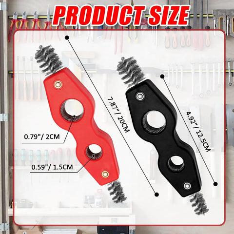 2 Pack 4 In 1 Copper Pipe Deburring Brush Set For One Half And Three Quarter Inch Inner And Outer Thread Cleaning Copper Cleaning Brush For Brazing Plumbing And Soldering With Heavy Duty Non Slip Black And Red Handles showing product size
