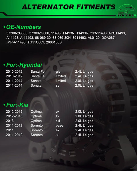 Stable Output Alternator For Kia Optima 2012 2013 Hyundai Santa Fe 2010 2012 OE fitment guide and specifications