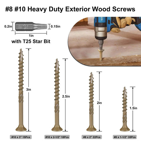 90Pcs Deck Screws Kit For Outdoor Projects Tough As Nails Heavy Duty Exterior Wood Screws Assortment In Bronze Sizes Eight And Ten