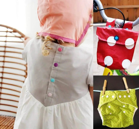Children's clothing with installed button snaps using Snap Pliers Kit For No-Sew Button Snaps Handheld Press Attacher