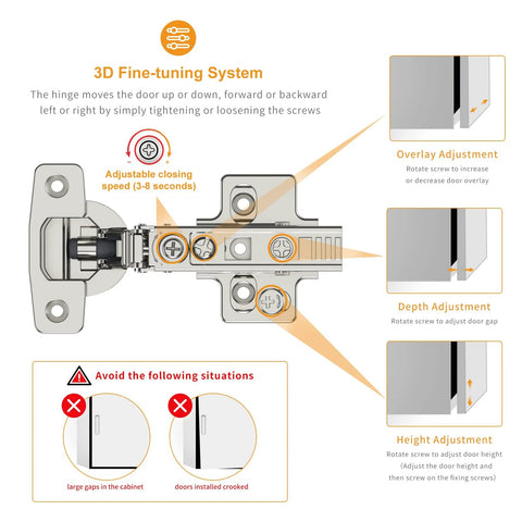 Chibery 10-pack frameless full-overlay concealed European cabinet hinges, satin-nickel, soft-close.