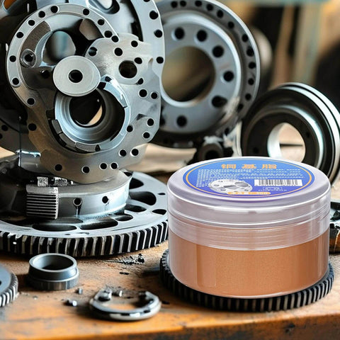 Copper Anti Seize Lubricant Grease Waterproof High Temperature Protection Professional Grade Copper Grease For Automotive And Machinery Prevent Seizing And Corrosion Smooth Threads Long Lasting 30g jar with machinery parts.