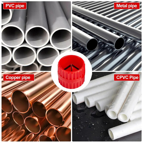 Depth Gauge And Pipe Deburring Tool Kit For PVC PPR CPVC PEX Copper Brass Aluminum Tubing, red deburring tool with various pipes