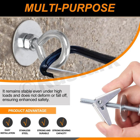 18 Pieces M4 M5 M6 O Shaped Eye Bolt Toggle Anchors Kit For Drywall Hanging Plants And Mounts includes butterfly toggle shown installed in wall