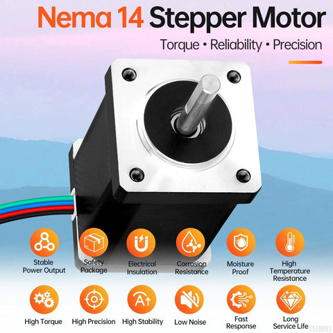 Nema 14 Stepper Motor 2 Phase 1.8 Degree High Torque Bipolar 53mm with 4 Wire Cable for 3D Printer DIY Robot CNC Machine.