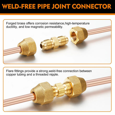 Relaxweex 4-pack copper pipe extension joint connectors with flare nuts for 1/4 and 3/8 in copper tubing