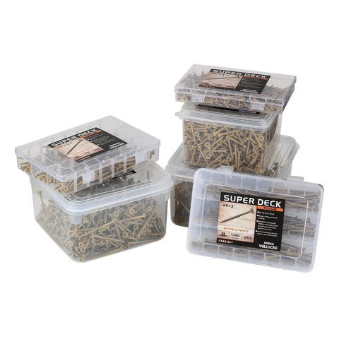 Deck Screws For Outdoor Wood And Fence, Tan, Rust Resistant Epoxy Coated with Over 1000 Hour Salt Spray, in plastic containers