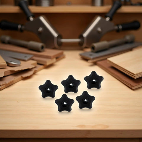 Five Pack Black Star Knobs For T Track Bolts And Feather Boards, 5/16-18 Female Thread, Clamping Knobs For Woodworking Jigs