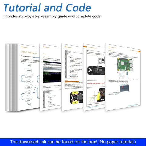 Tutorial and code pages for Mecanum Wheel Robotic Car Kit For Raspberry Pi 5, 4B, 3B Plus, Zero 2 W with assembly guide