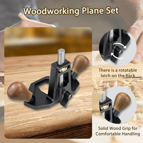 Pro Grade Handheld Router Plane For Woodworking And Wood Crafting Delivers Smooth Surfaces Clean Edges Precise Dados Grooves And Mortises Cutting Smoothing And Fine Tuning For Perfect Joints In A Compact Tool That Woodworkers Call A Dream with wooden handles and steel blade on wooden table.