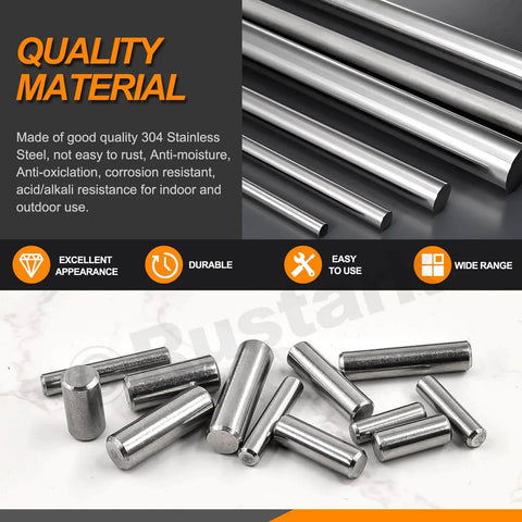 60 Pieces Stainless Steel Dowel Pin Kit With 12 Sizes M6 M8 M10 304 Grade Pins For Shelf Supports and Mechanical Projects
