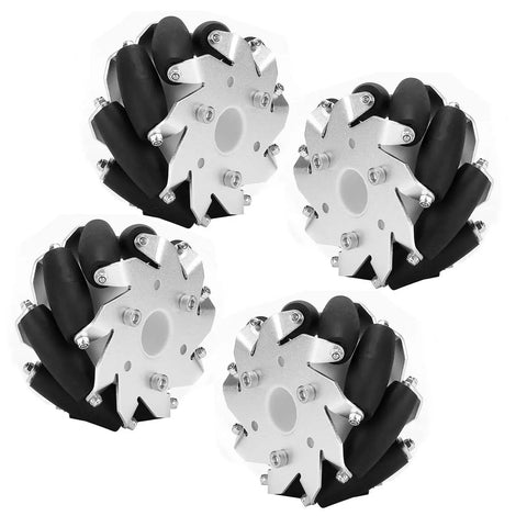 Sturdy 100mm Mecanum Wheel Set For RC Cars And Robots, Aluminum Alloy With Nylon Gaskets, 4 Pieces, multidirectional movement