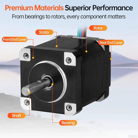High Torque Nema 14 Stepper Motor For 3D Printers CNC Machines And DIY Robots 1.8 Degree with components labeled