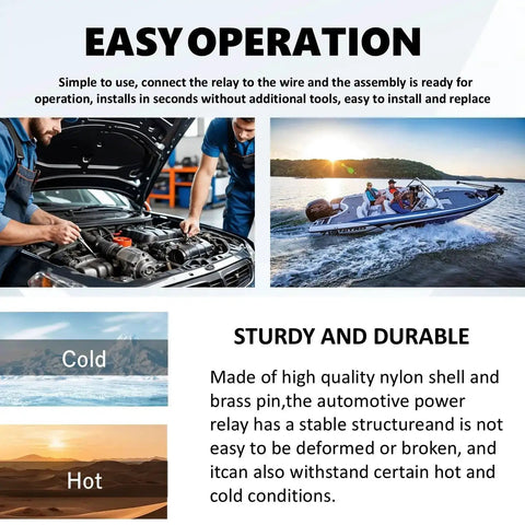 Automotive relay in use, boat and temperature effects showcase for Beefed-Up 12V DC Automotive Power Relay 35A SPDT 5 Pins Quick Connect.