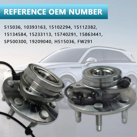 Front Wheel Bearing Hub Assembly 4WD Compatible With GM Trucks And SUVs Including Silverado Tahoe Avalanche Suburban Express 1500 2500 Sierra Yukon XL Escalade ABS on a white background with OEM numbers displayed