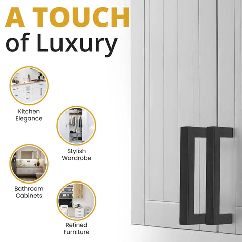 Matte Black Cabinet Pulls 25 Pack, 5.5 Inch Length With 5 Inch Hole Spacing, Modern Minimalist Handles on white cabinet doors