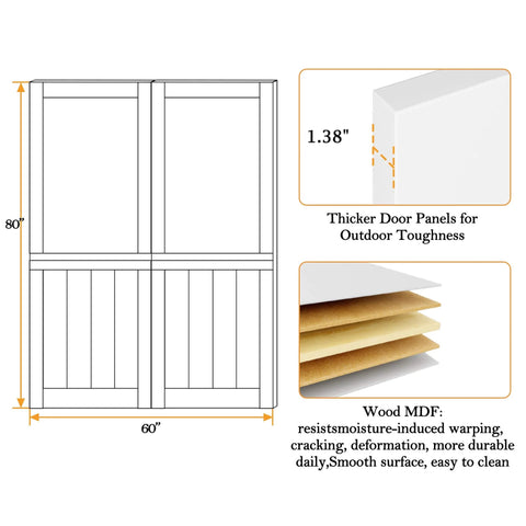 Diagram of Double French Dutch Door Slab 60x80 Interior Preassembled 1.38 Inch White Solid Wood Core Built with materials.