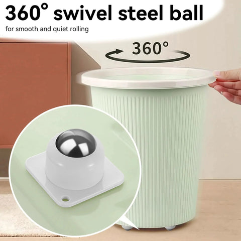360° swivel steel caster ball in use under a waste bin
