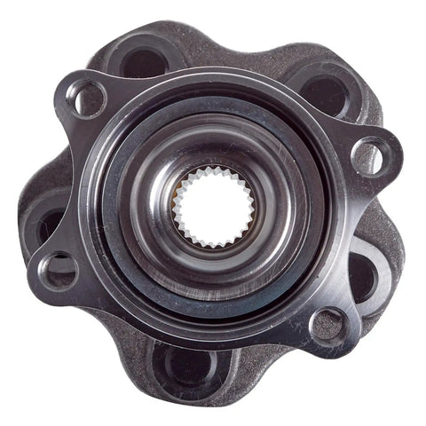 Rear Wheel Bearing And Hub Assembly For AWD Nissan Rogue Juke Rogue Sport And Qashqai 5 Lug Wheel Hub Kit Compatible With 2008 2020 Rogue And 2011 2017 Juke Beefed Up OEM Grade Bearings For A Smooth Safe Ride, close-up view showing hub details and lug holes
