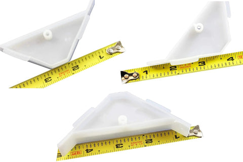 12 Pack 90 Degree Cabinet Triangle Brackets White Durable Plastic Corner Support Braces with Off Center Screw Holes and Tape Measure