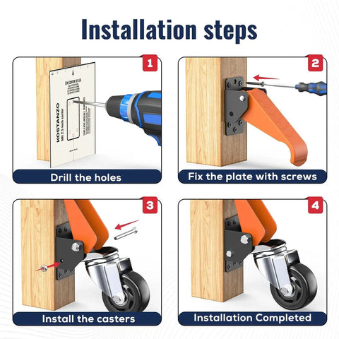 Installation steps for 3 Inch Side Mount Swivel Workbench Castors With Step Lift Pedal For Easy Mobility Heavy Duty Caster Set