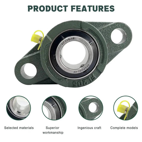 Heavy Duty Pillow Block Bearing Set Pack Of 4 With 1 Inch Bore Chrome Steel Self Aligning Flange Mounted Block Bearings For Industrial Machinery And Shaft Support, showing close-up of product features and design details.