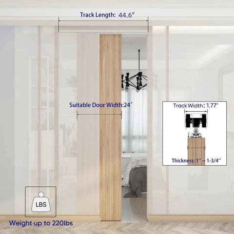 Commercial Grade Pocket Door Hardware And Track Set For 4 Foot Openings installed in room, aluminum rail visible.