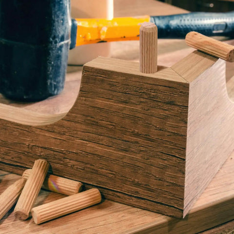 Five Sixteenths Inch By One Inch Wooden Dowel Pins, Natural Beech Wood Fluted Rods For Crafts And Woodworking, 100 Pieces in use on wood joinery project
